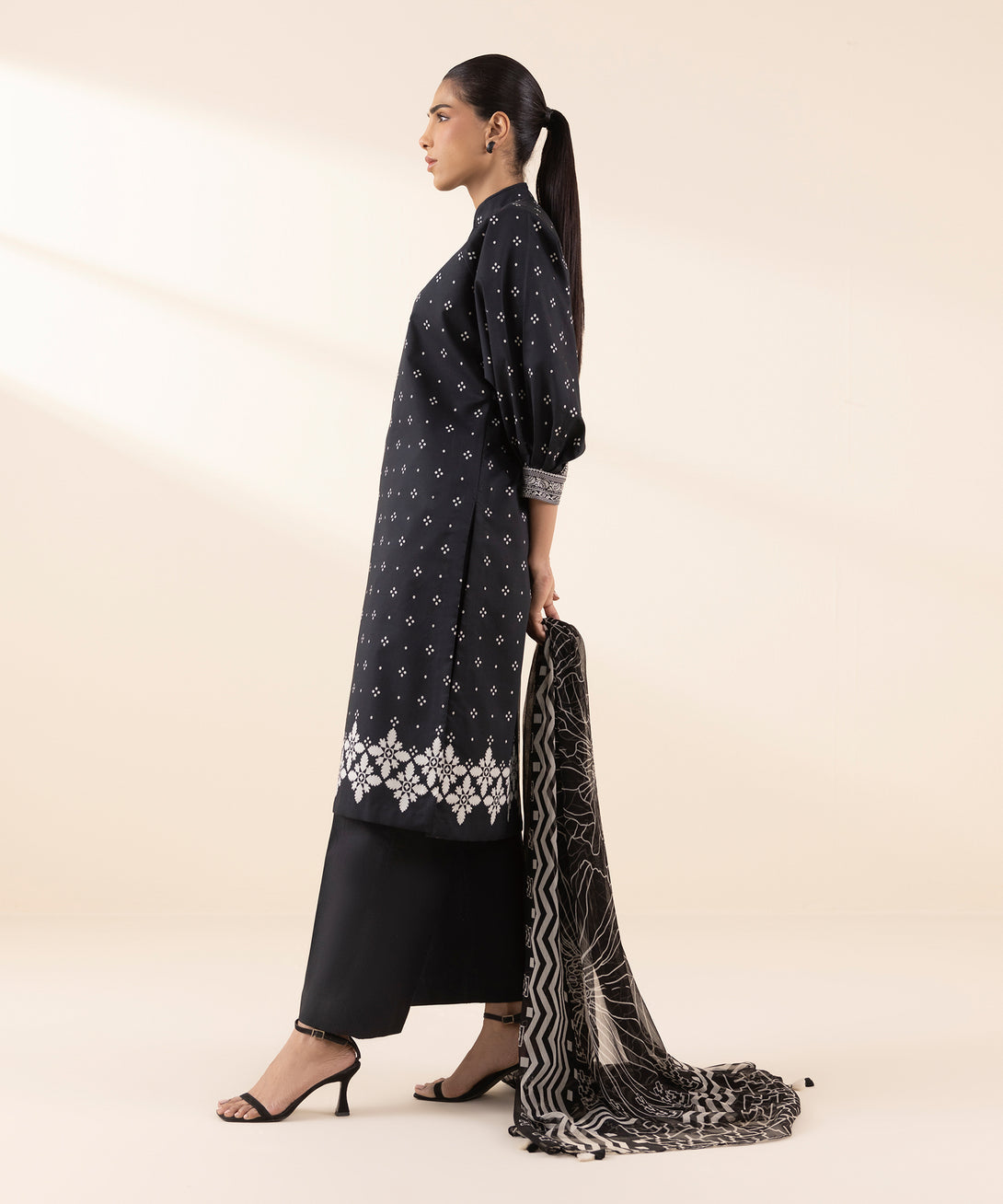 Women's Unstitched Lawn Printed Black 3 Piece Suit