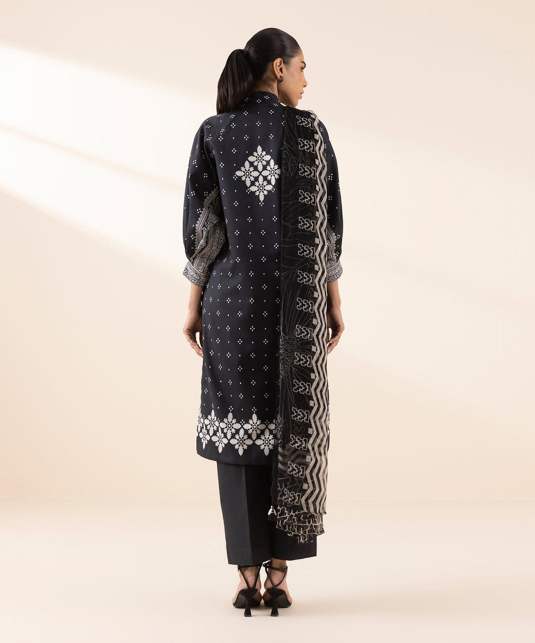 Women's Unstitched Lawn Printed Black 3 Piece Suit