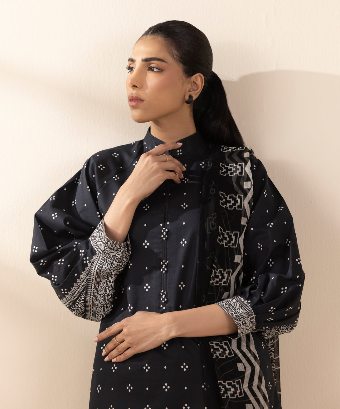 Women's Unstitched Lawn Printed Black 3 Piece Suit