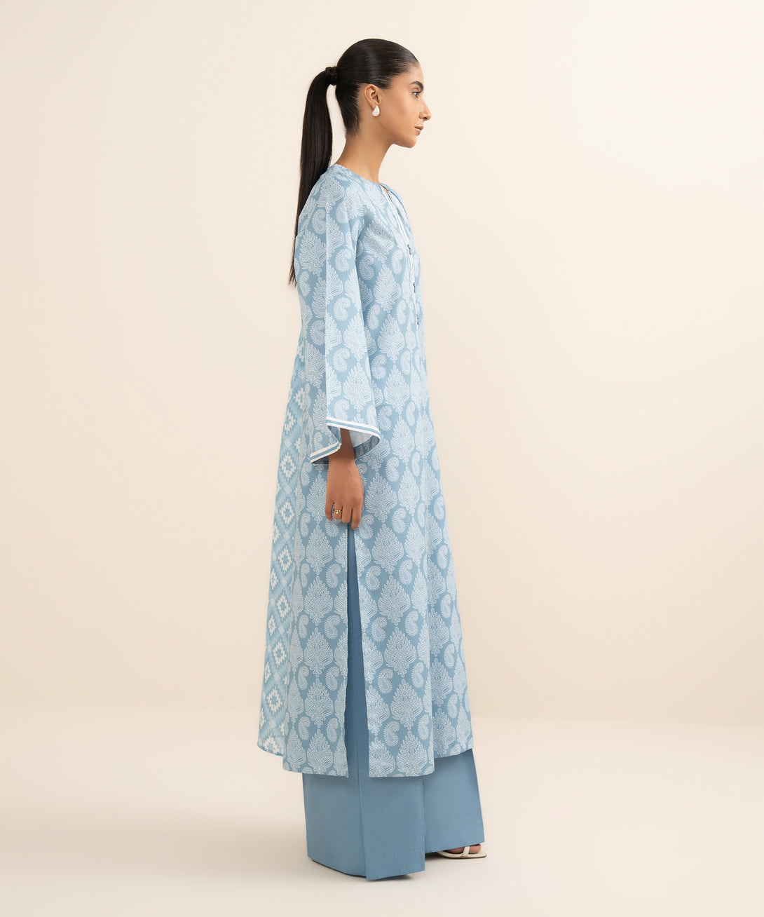 Women's Unstitched Lawn Printed Blue 3 Piece Suit