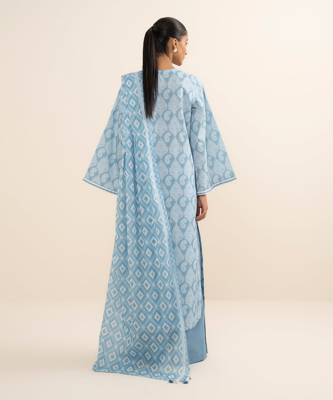 Women's Unstitched Lawn Printed Blue 3 Piece Suit