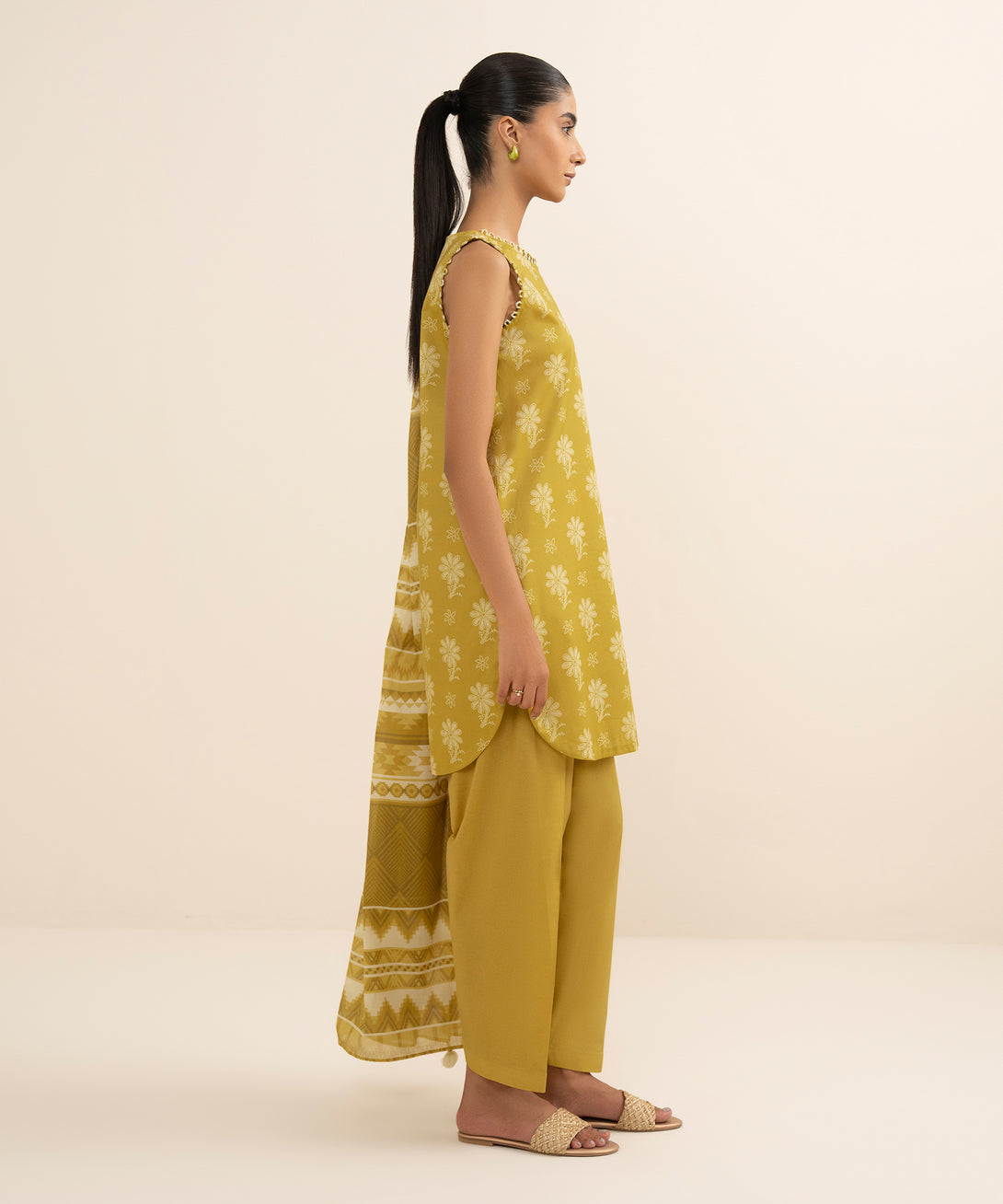 Women's Unstitched Lawn Printed Yellow 3 Piece Suit