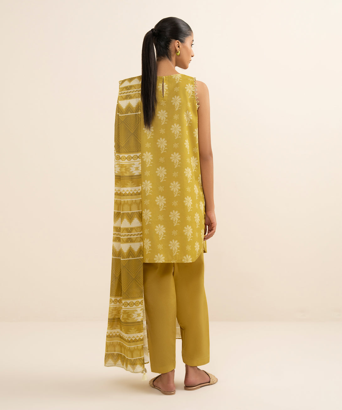 Women's Unstitched Lawn Printed Yellow 3 Piece Suit