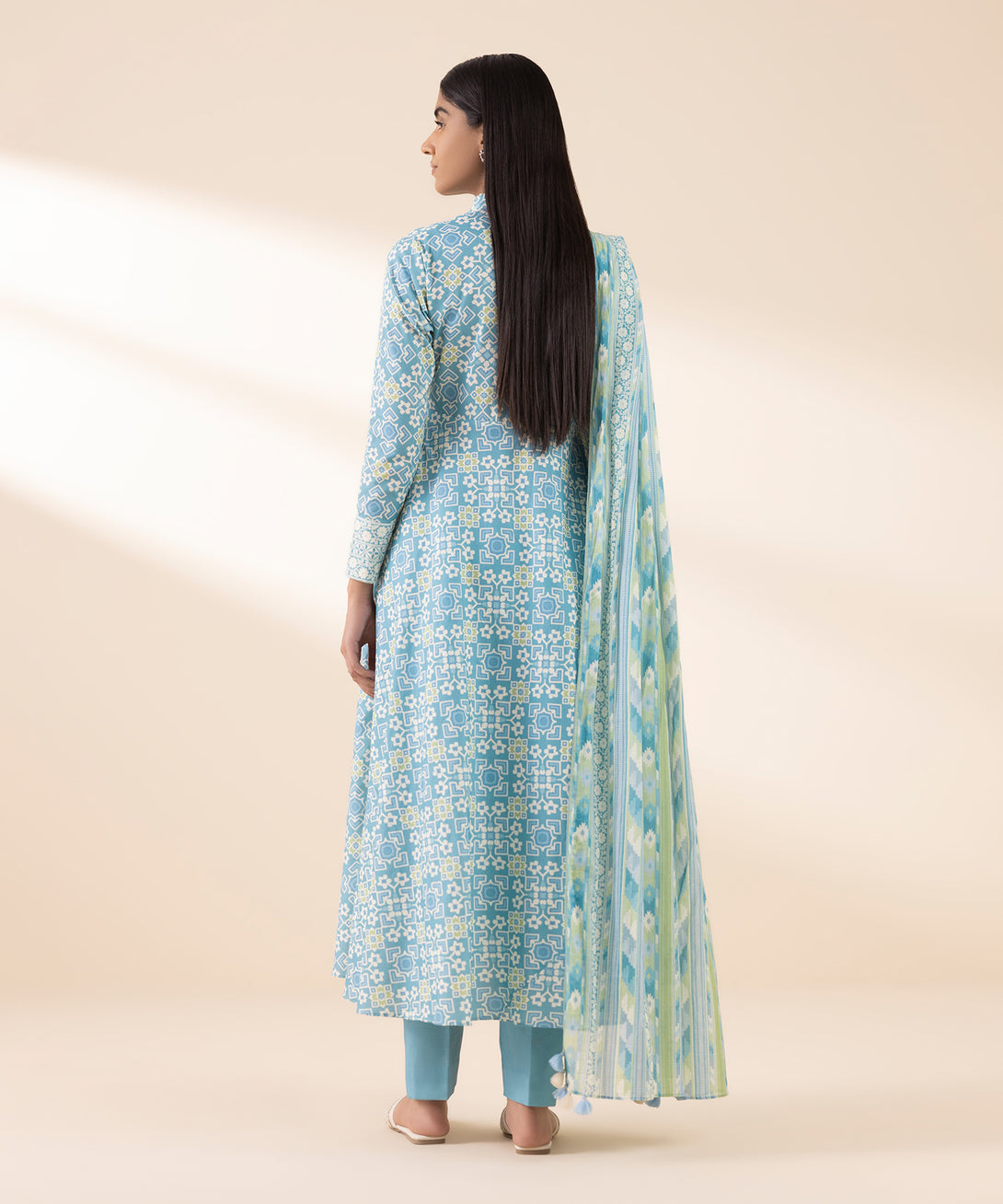 Women's Unstitched Lawn Printed Blue 3 Piece Suit