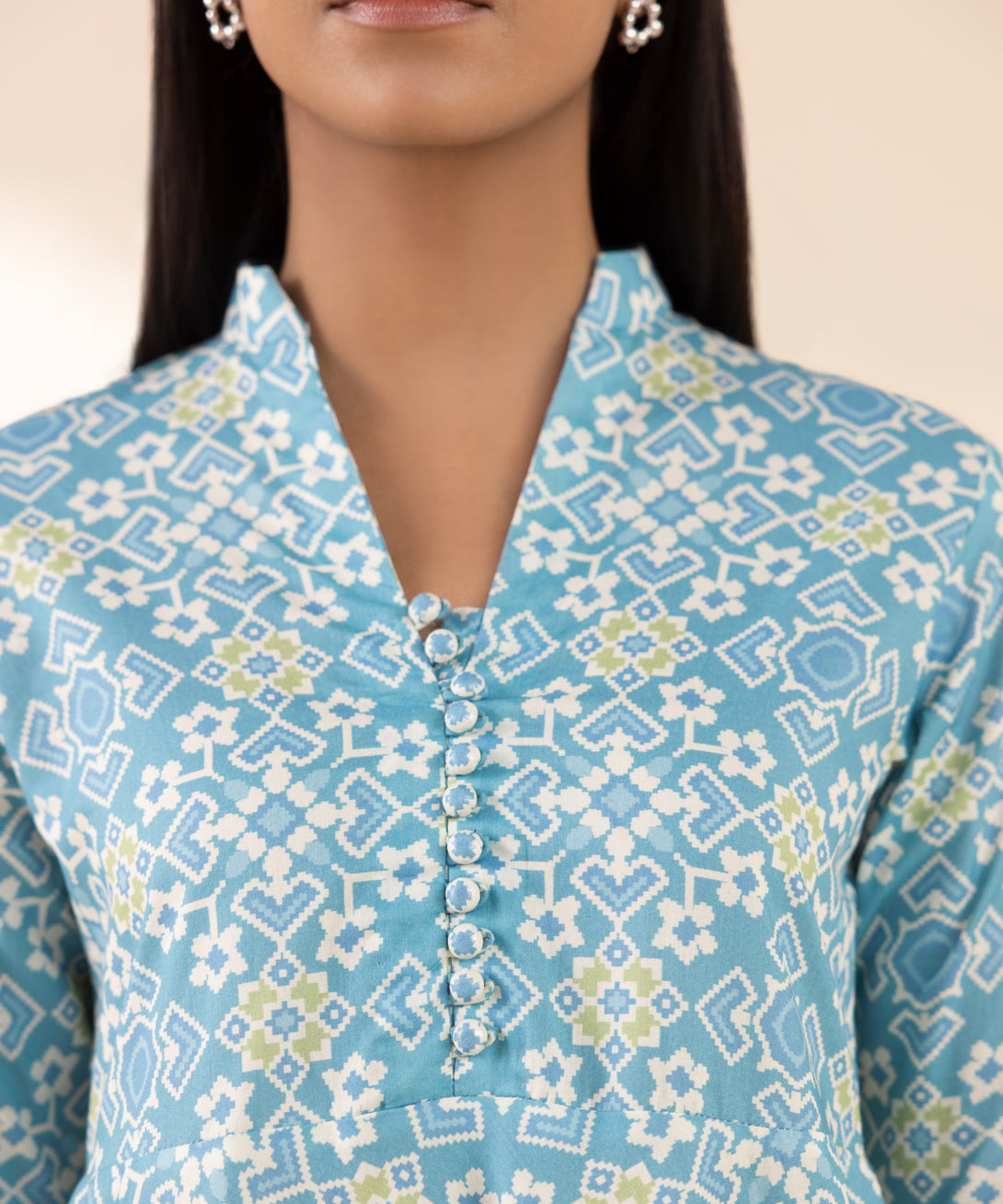 Women's Unstitched Lawn Printed Blue 3 Piece Suit