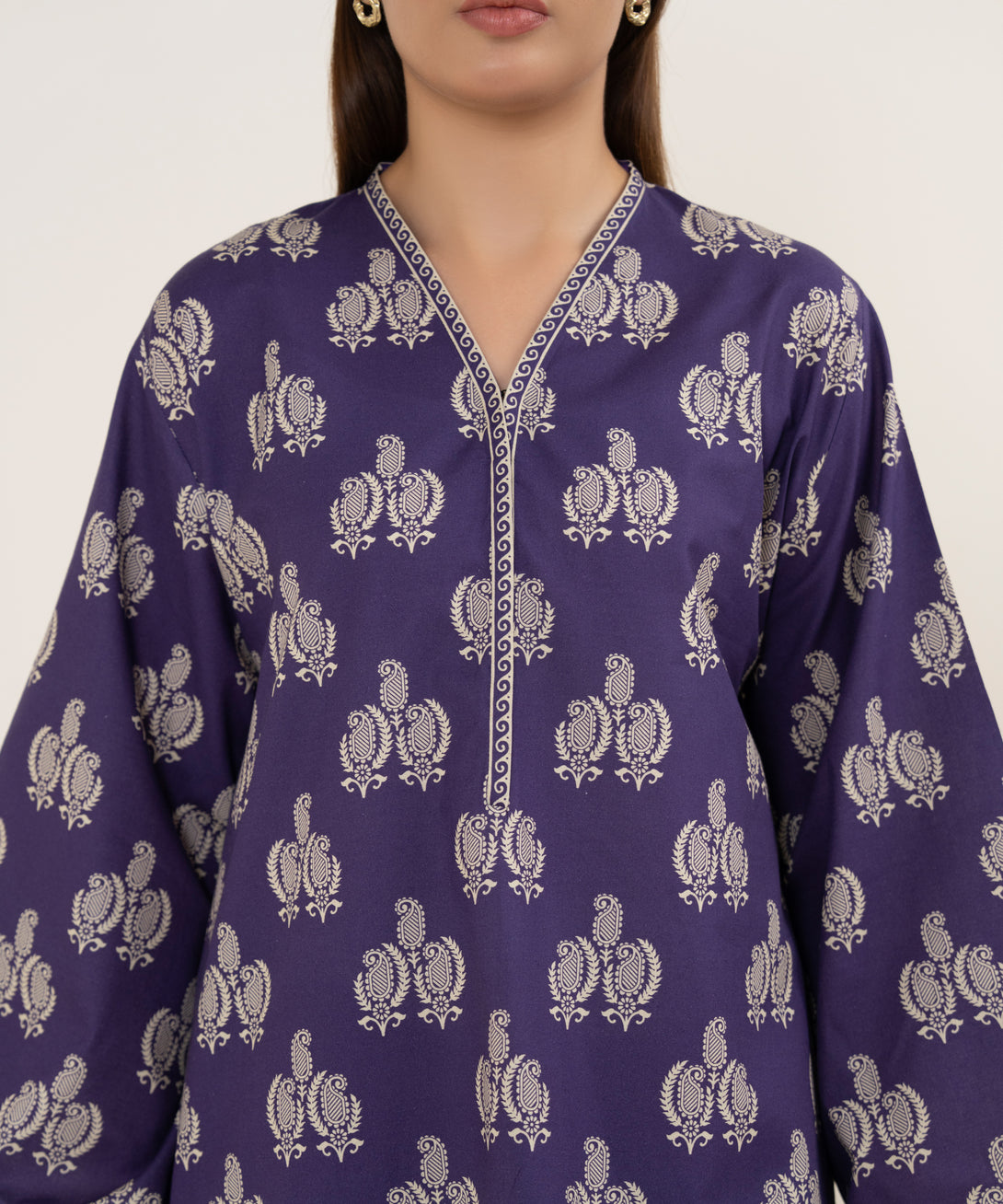 Women's Unstitched Cotton Printed Purple 3 Piece Suit