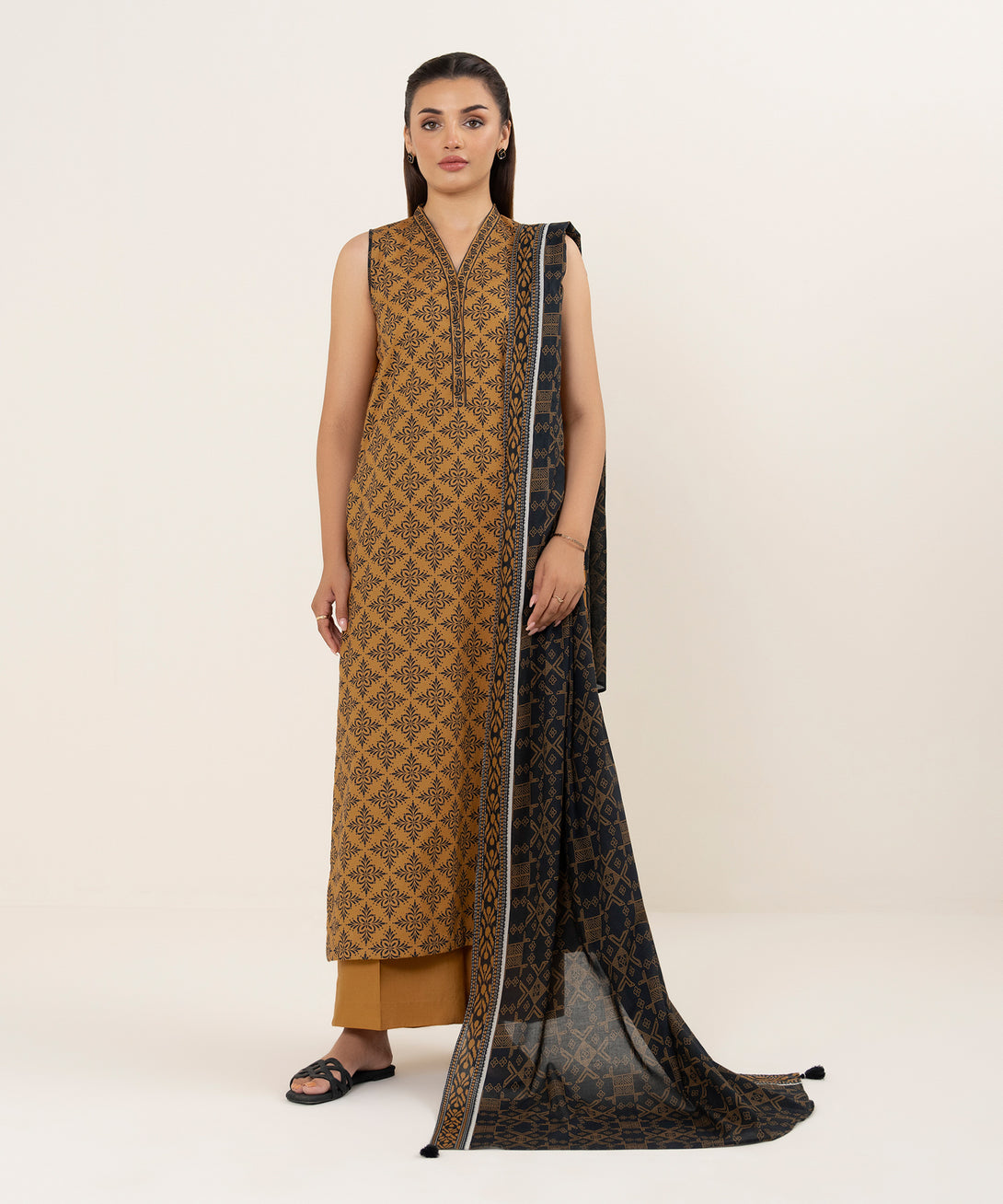 Women's Unstitched Cotton Printed Multi 3 Piece Suit