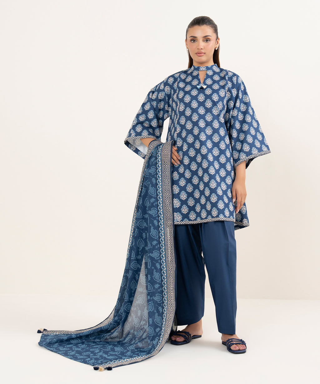 Women's Unstitched Cotton Printed Multi 3 Piece Suit