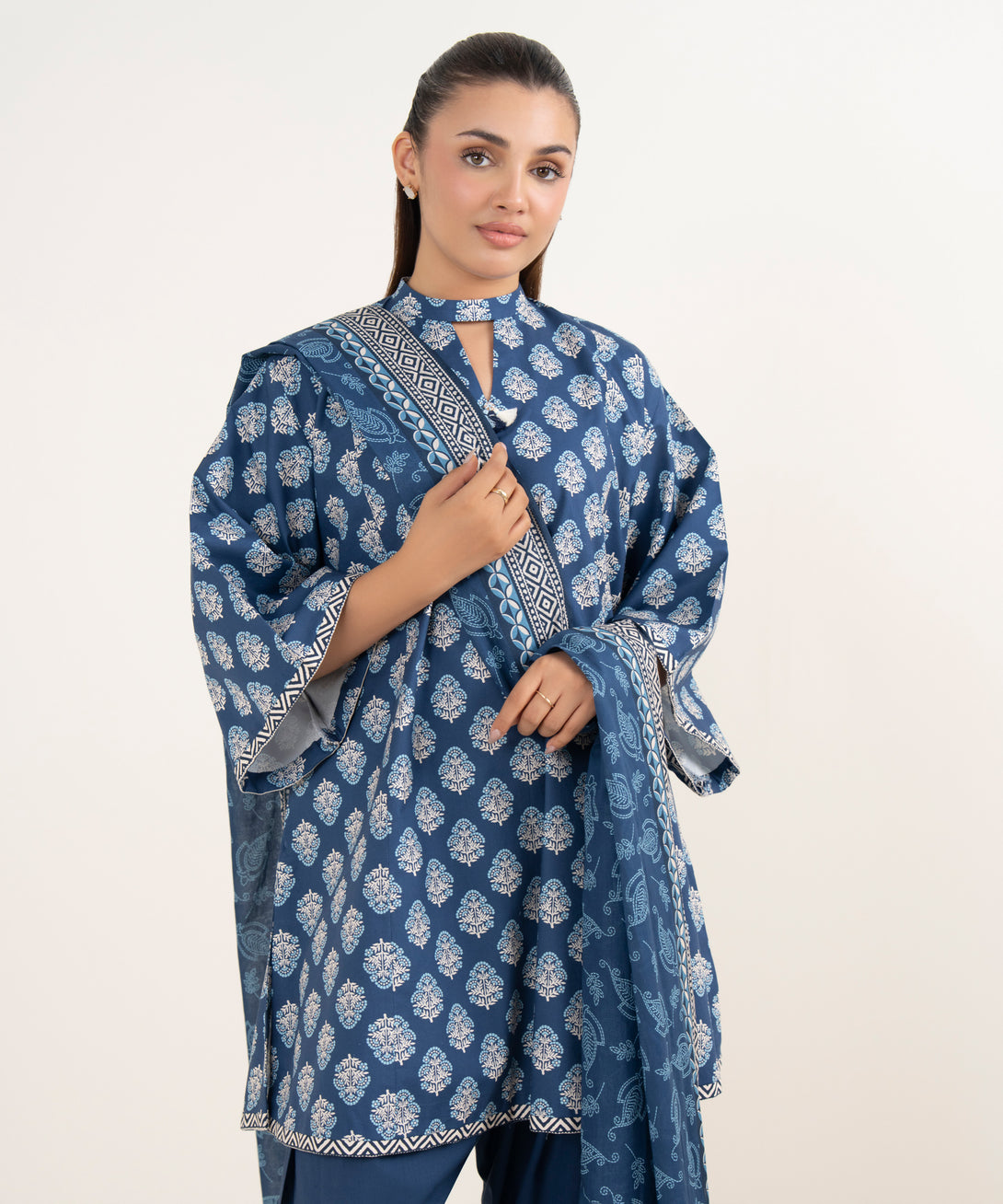 Women's Unstitched Cotton Printed Multi 3 Piece Suit