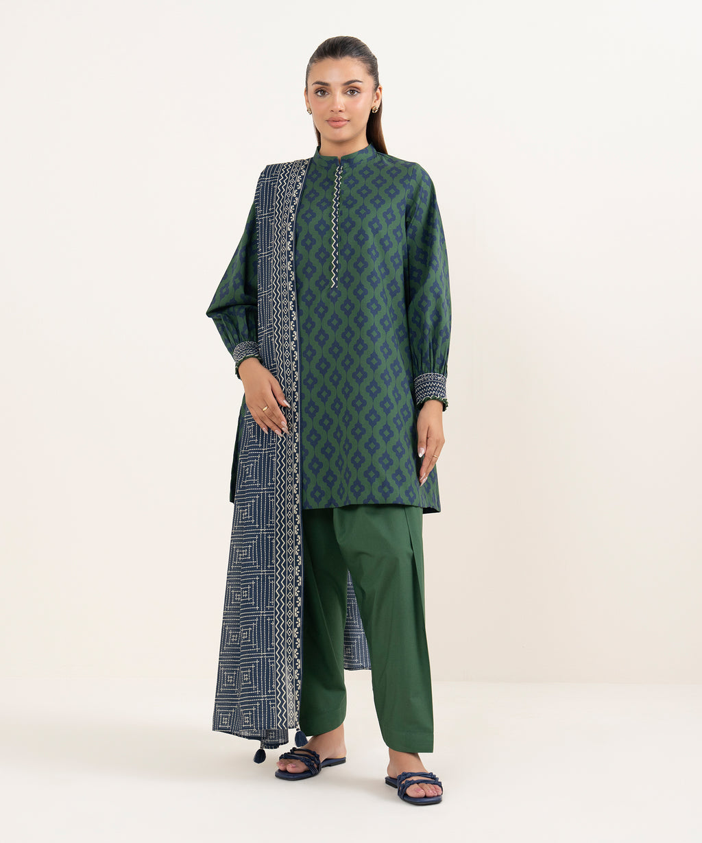 Women's Unstitched Cotton Printed Multi 3 Piece Suit
