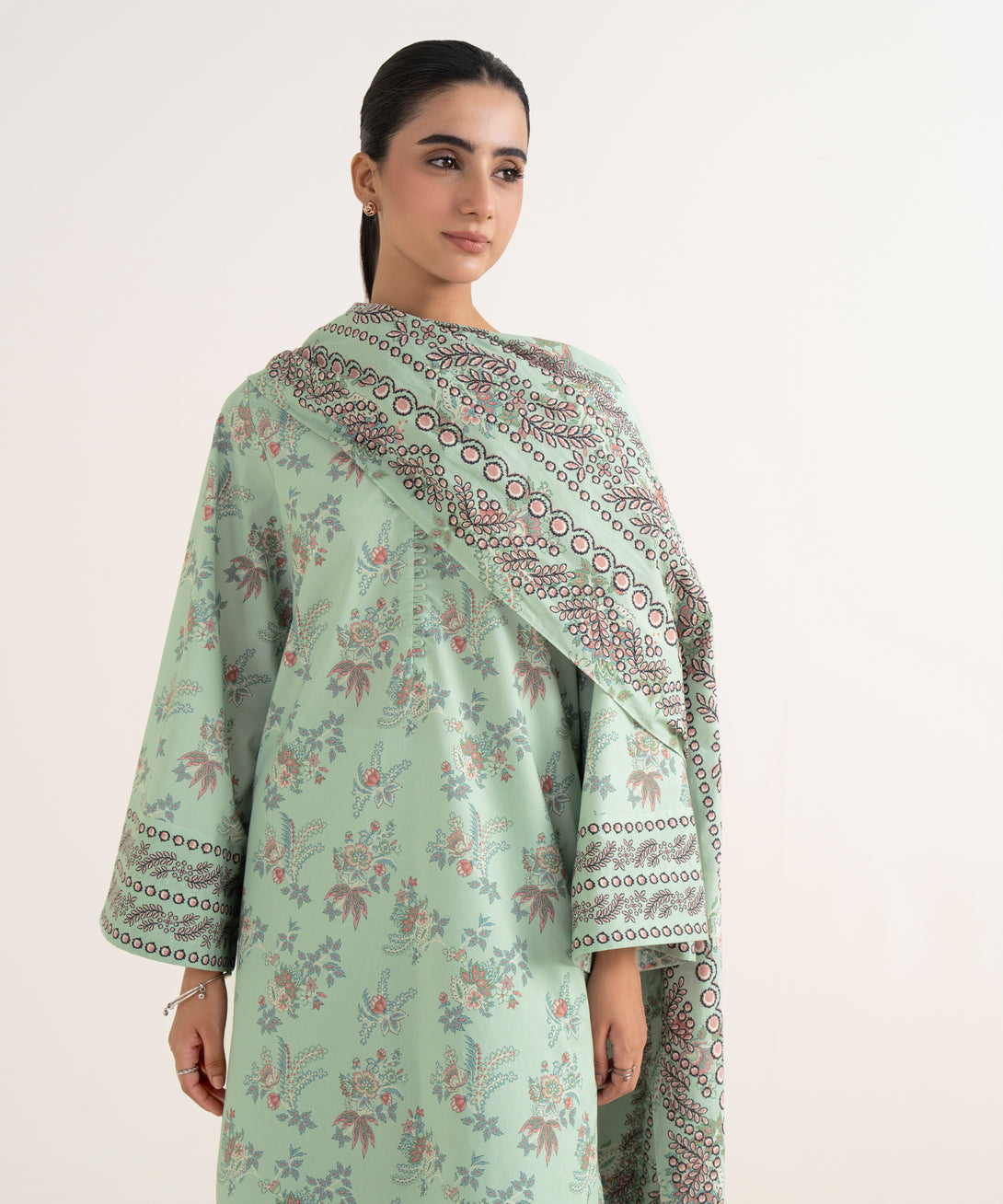 Women's Unstitched Cotton Printed Multi Three Piece Suit