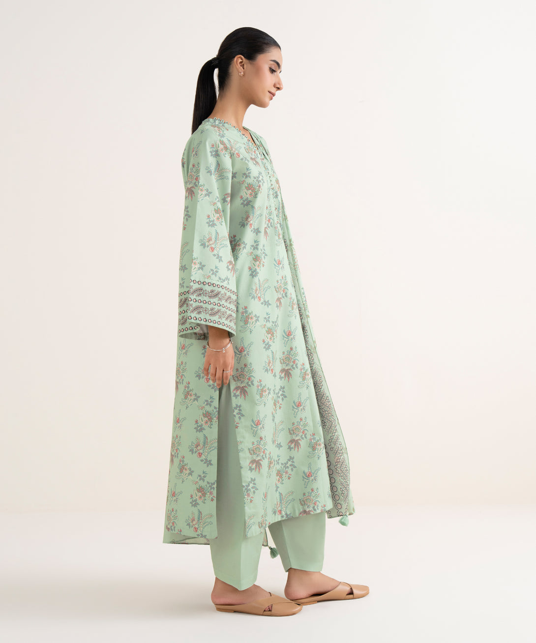 Women's Unstitched Cotton Printed Multi Three Piece Suit