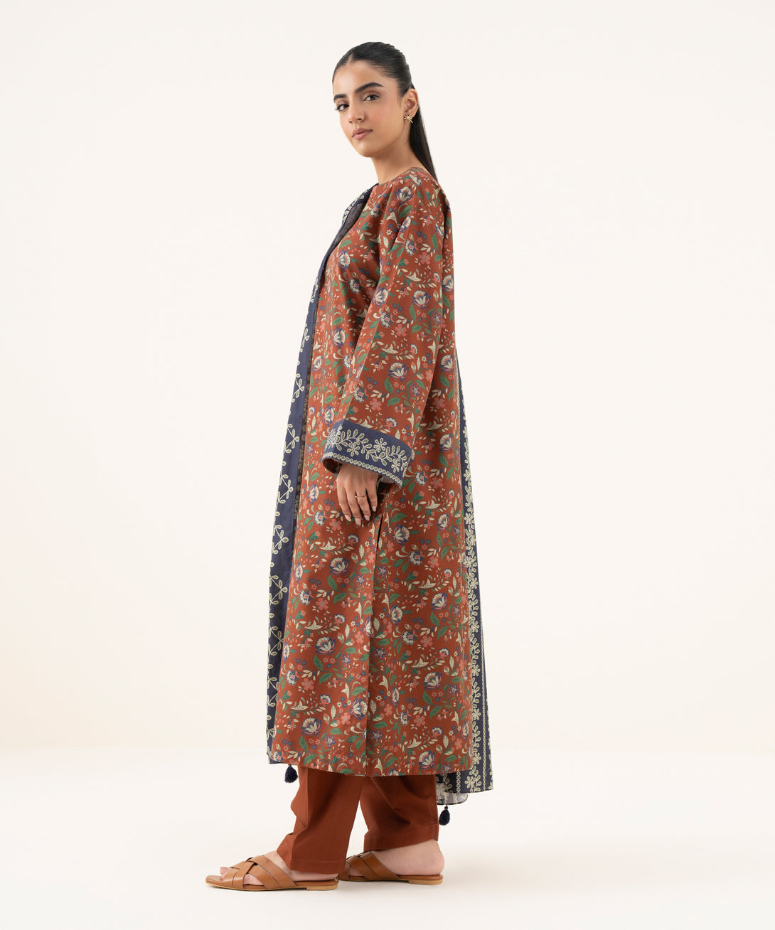 Women's Unstitched Cotton Printed Red Three Piece Suit