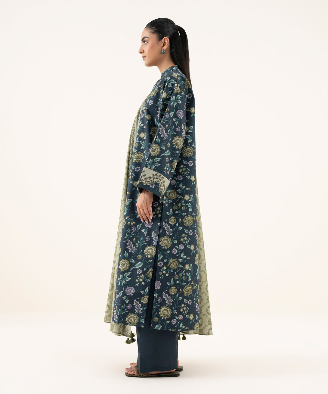 Women's Unstitched Cotton Printed Blue Three Piece Suit
