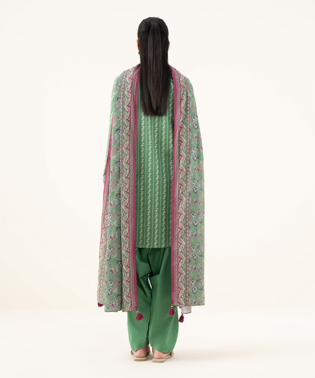 Women's Unstitched Cotton Printed Green Three Piece Suit