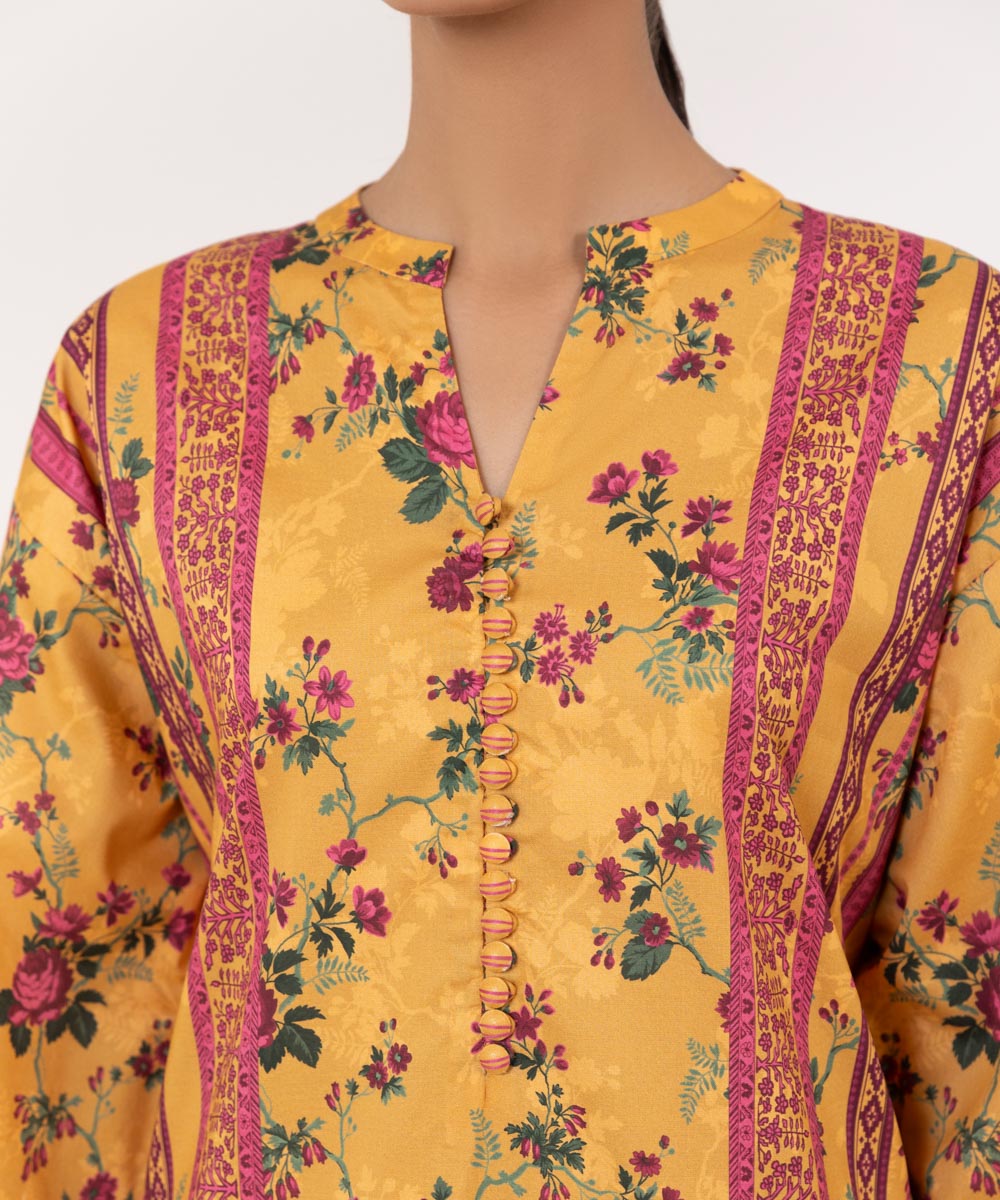 Women's Lawn Printed Yellow Unstitched 3 Piece Suit