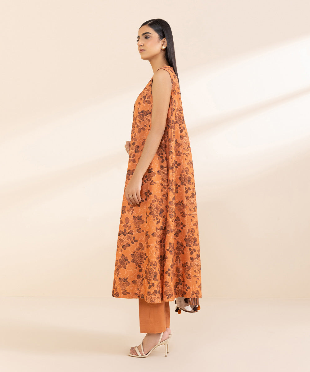 Women's Unstitched Light Khaddar Embroidered Orange 3 Piece Suit