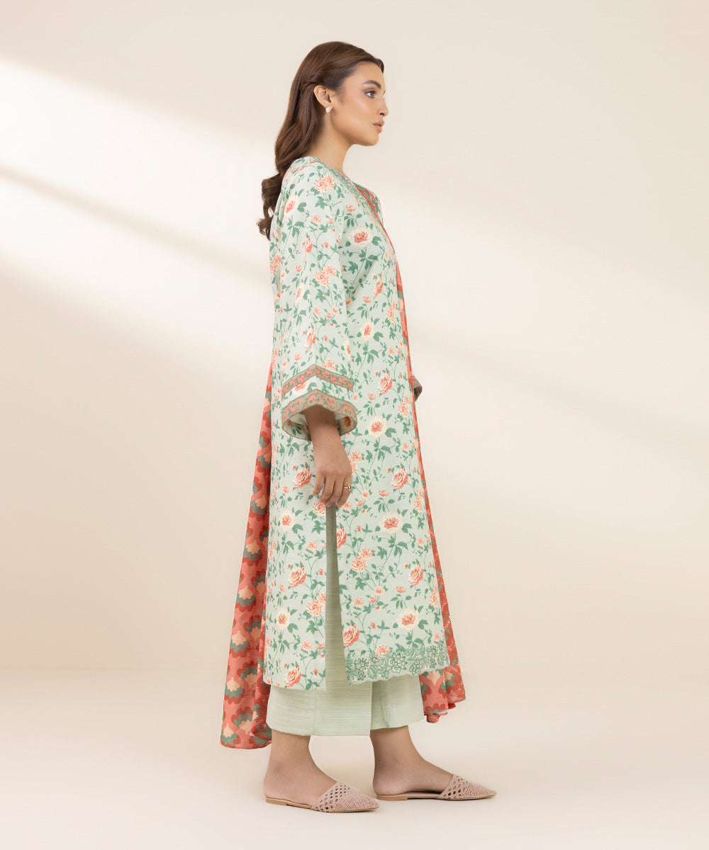 Women's Unstitched Khaddar Embroidered Green 3 Piece Suit