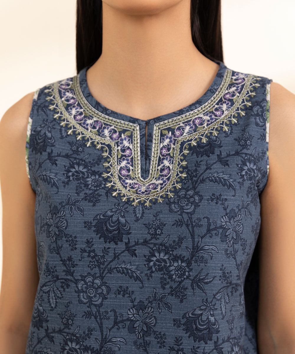 Women's Unstitched Khaddar Embroidered Blue 3 Piece Suit