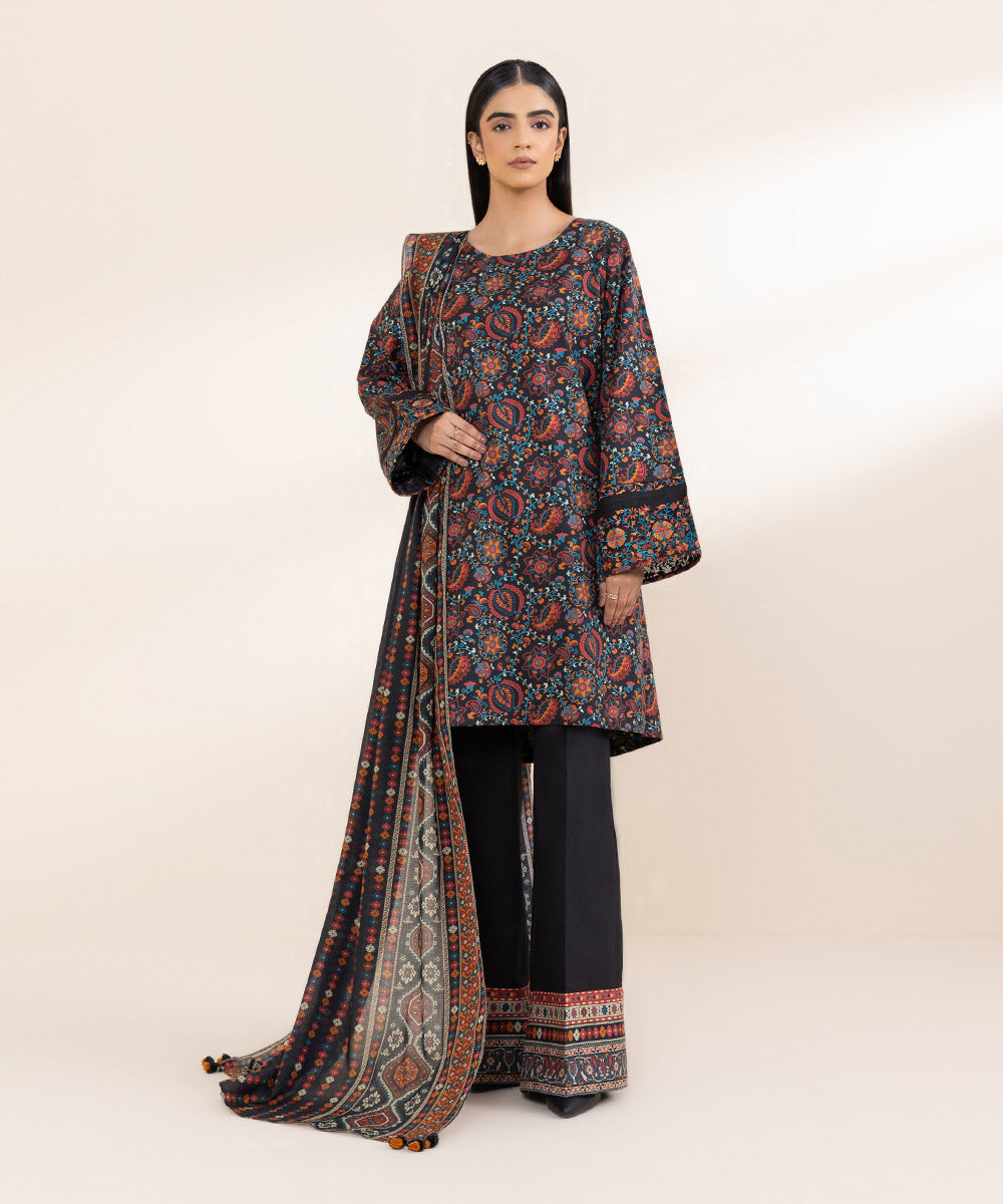 Women's Unstitched Embroidered Multicolour Cambric Three Piece Suit