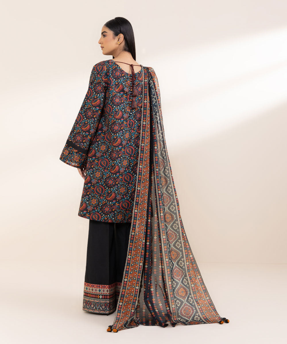 Women's Unstitched Embroidered Multicolour Cambric Three Piece Suit