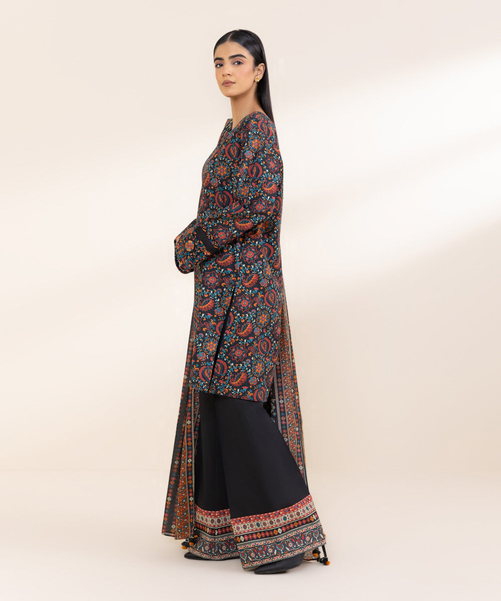 Women's Unstitched Embroidered Multicolour Cambric Three Piece Suit