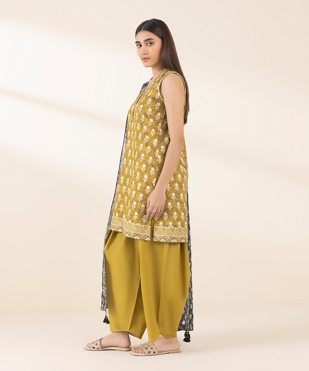 Women's Unstitched Lawn Printed Yellow 3 Piece Suit