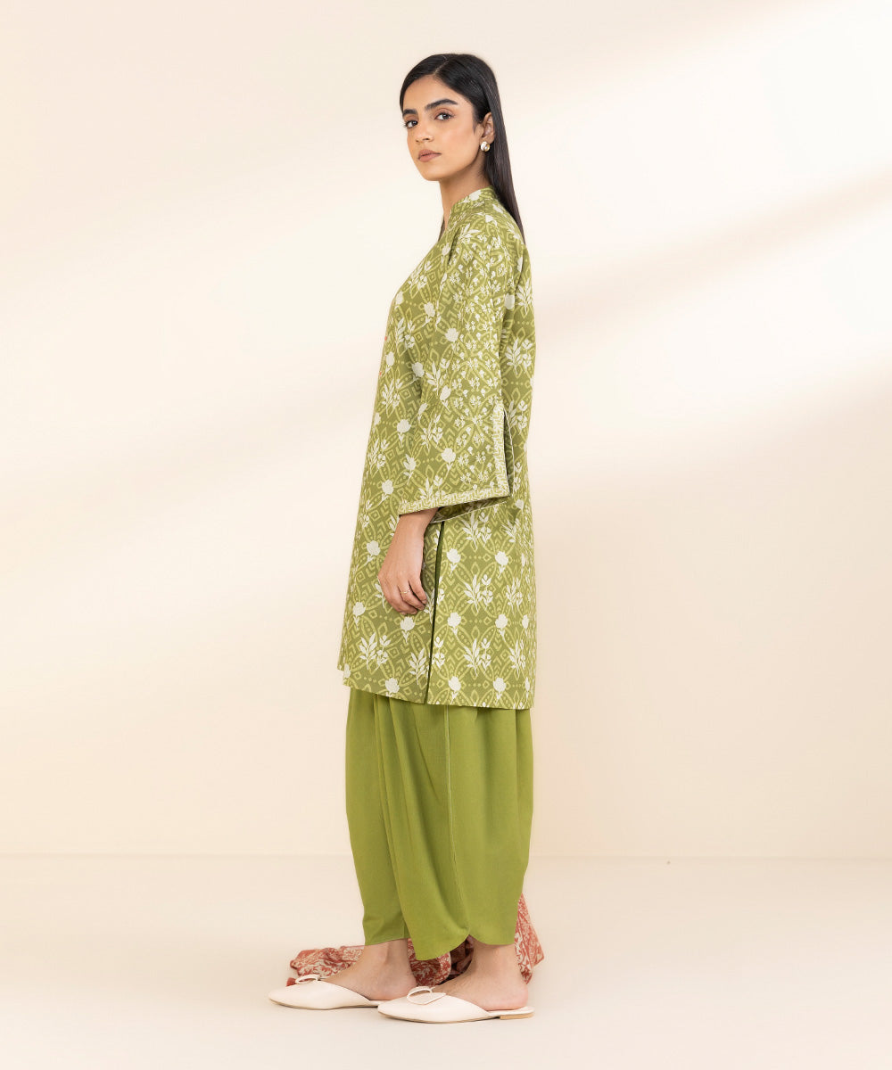 Women's Unstitched Lawn Printed Green 3 Piece Suit