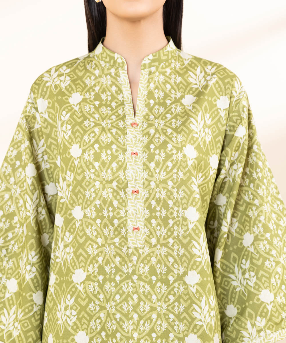 Women's Unstitched Lawn Printed Green 3 Piece Suit