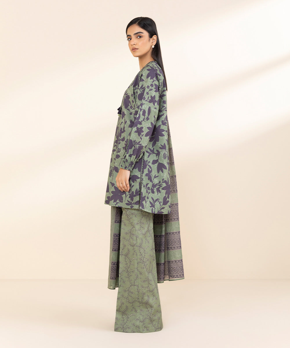 Women's Unstitched Lawn Printed Green 3 Piece Suit