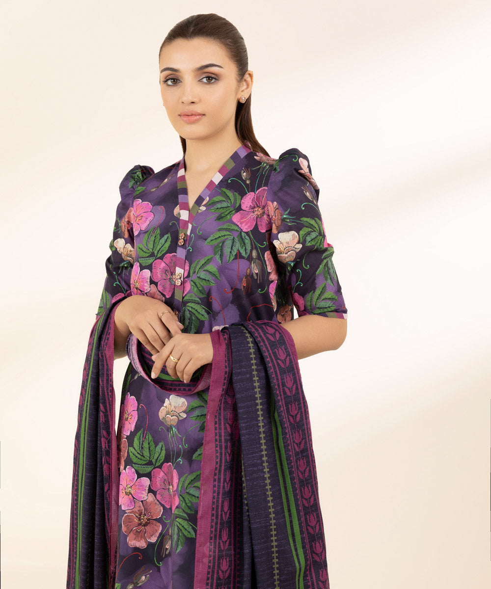 Unstitched Women's Printed Lawn Multi Three Piece Suit 