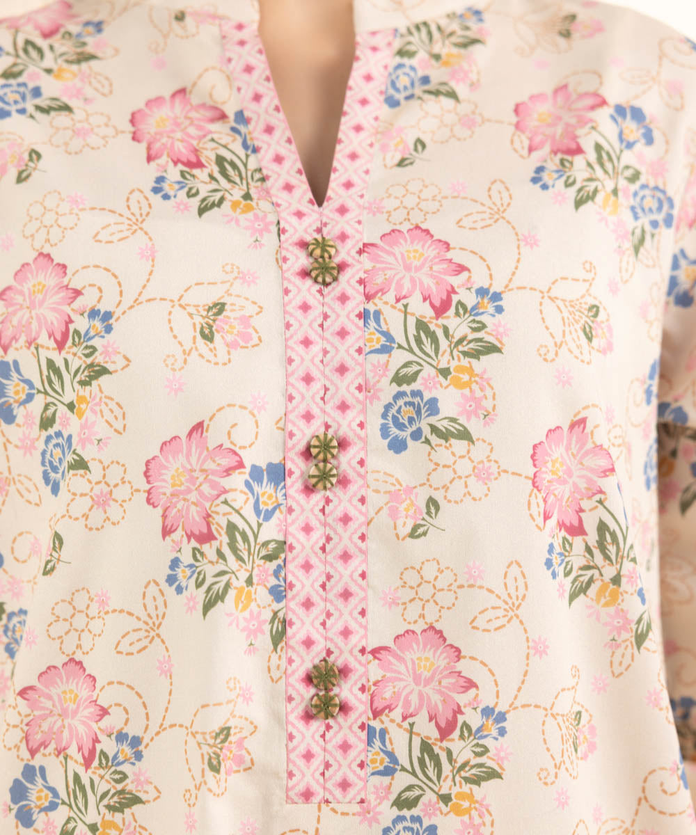 Unstitched Women's Printed Lawn Pink 3 Piece Suit