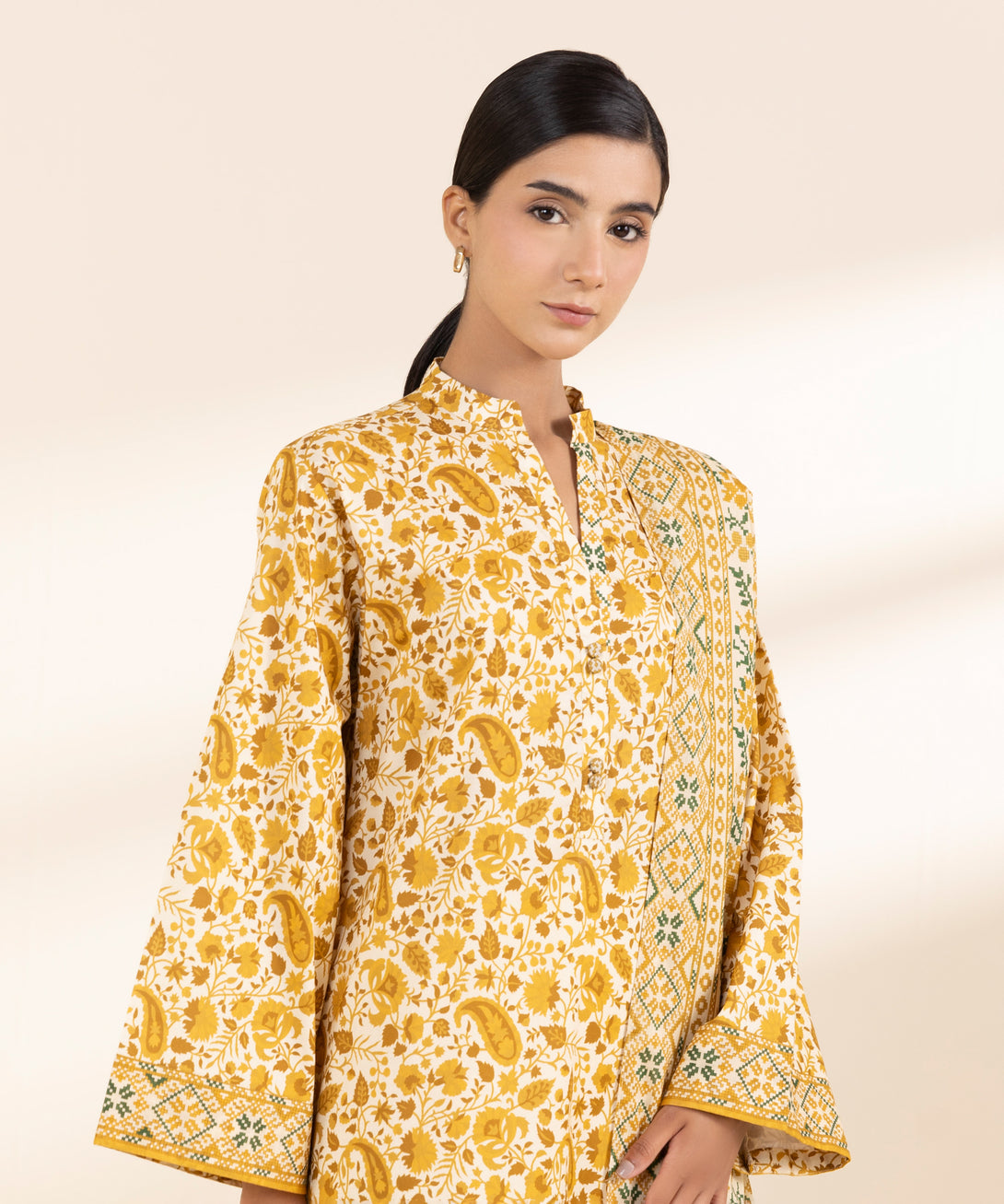 Women's Unstitched Lawn Printed Orange 3 Piece Suit