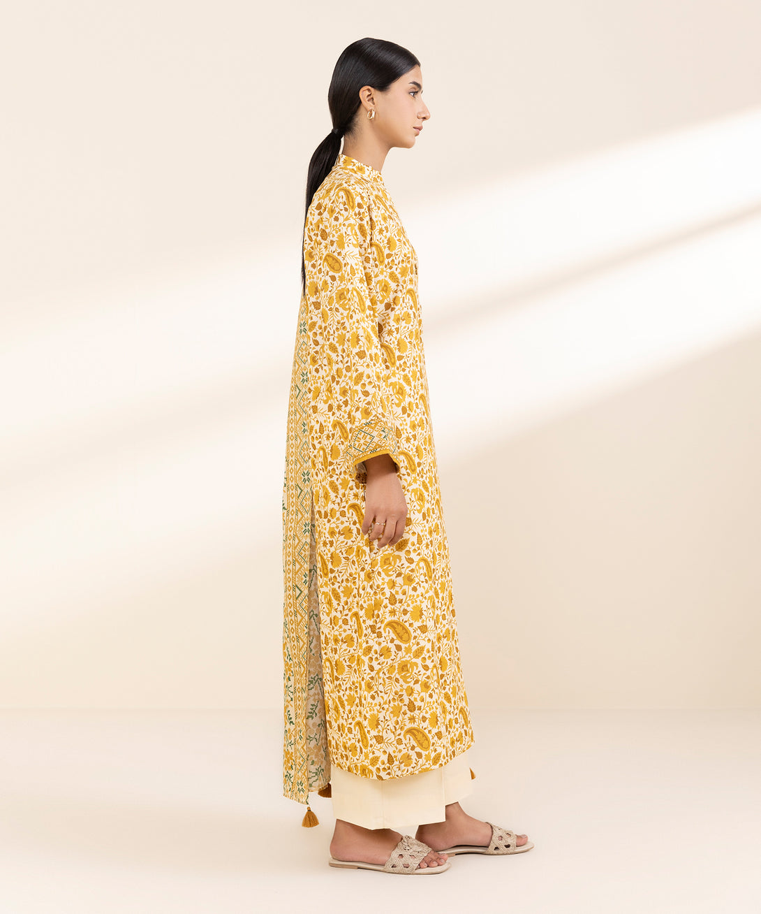 Women's Unstitched Lawn Printed Orange 3 Piece Suit