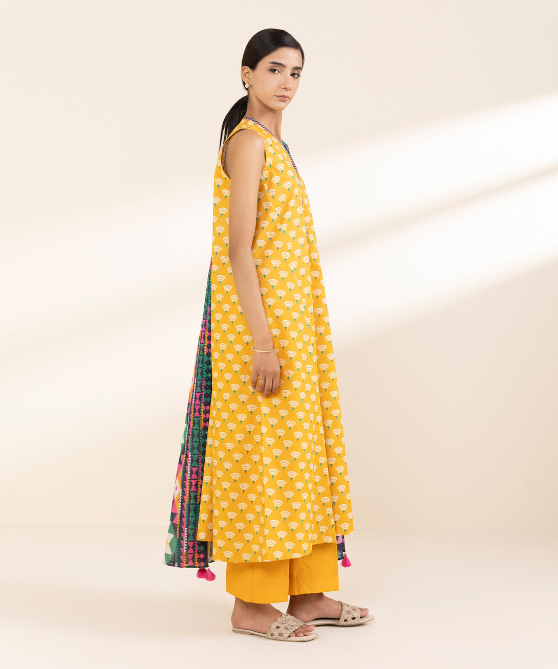 Women's Unstitched Lawn Printed Yellow 3 Piece Suit