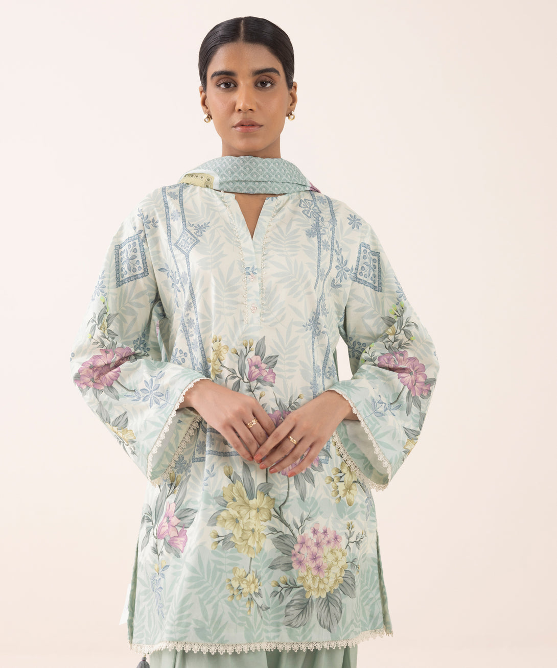 Women's Unstitched Lawn Printed Blue 3 Piece Suit