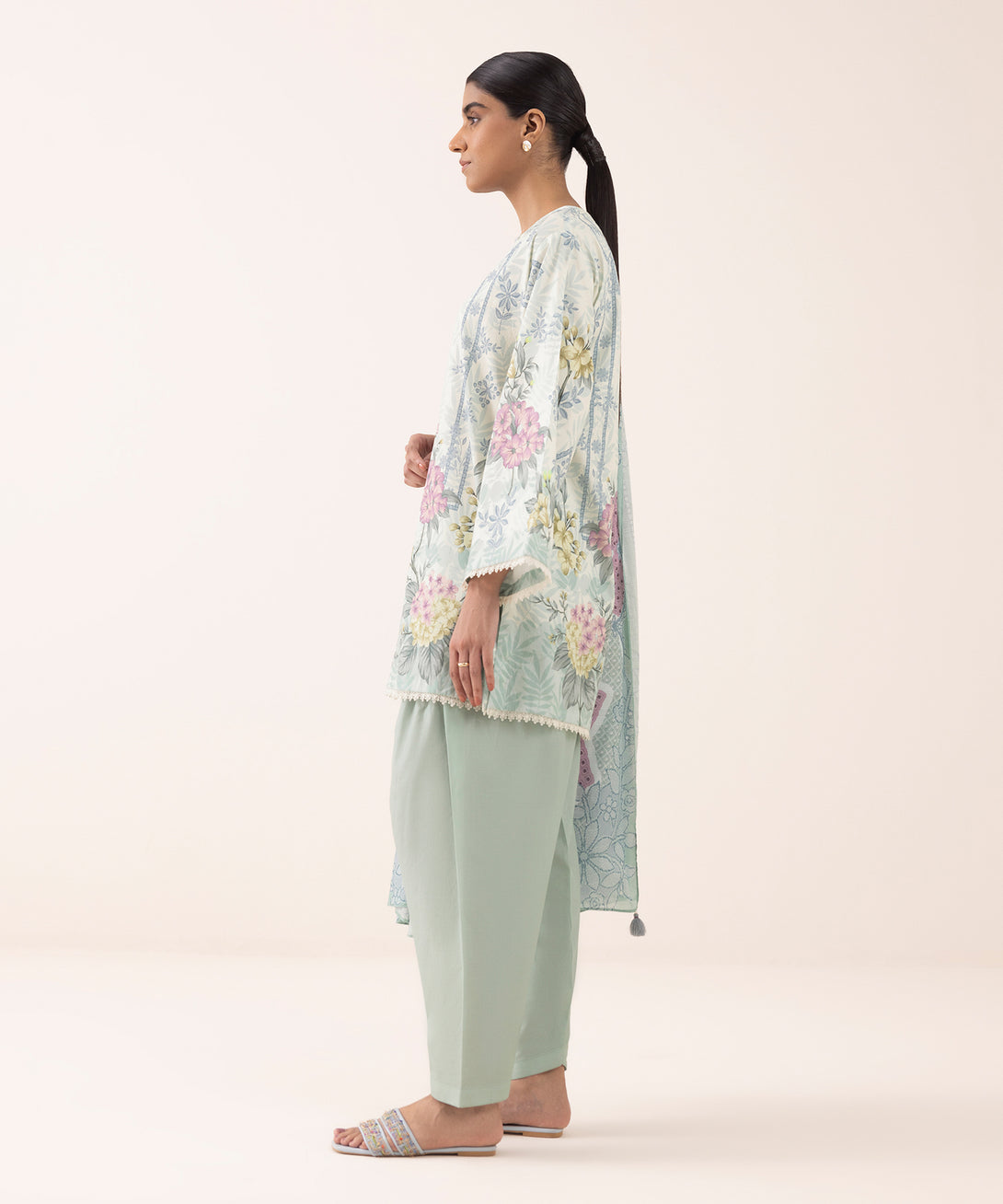 Women's Unstitched Lawn Printed Blue 3 Piece Suit