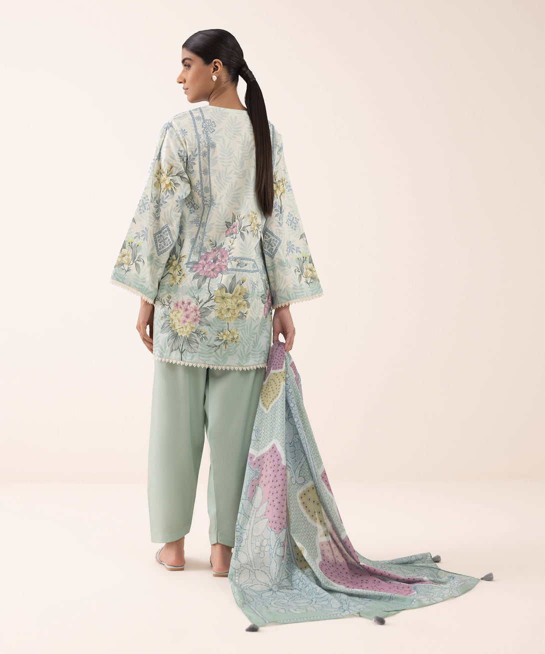 Women's Unstitched Lawn Printed Blue 3 Piece Suit