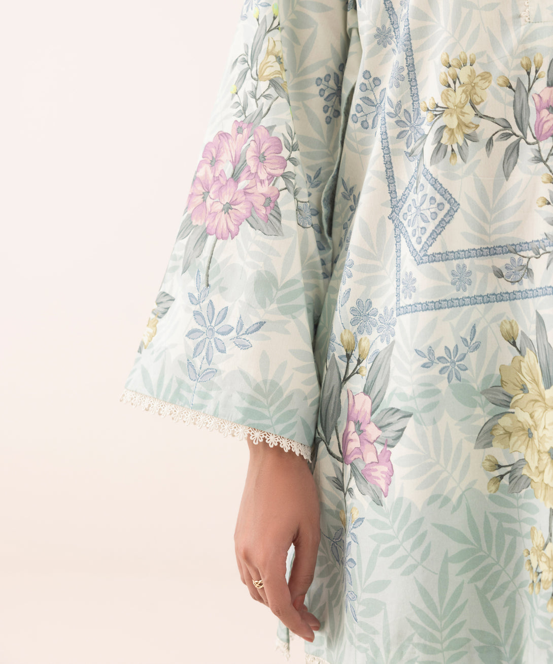 Women's Unstitched Lawn Printed Blue 3 Piece Suit
