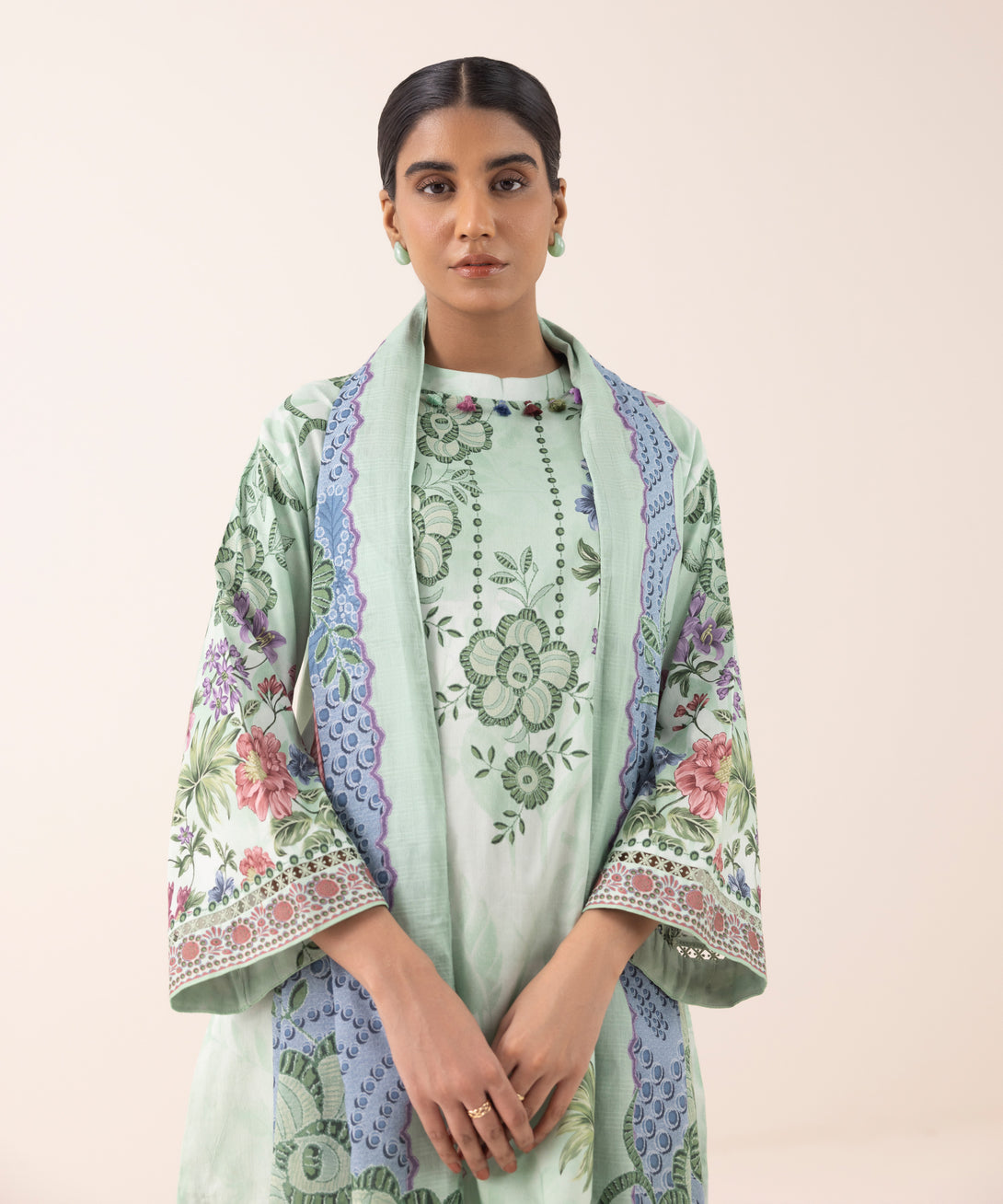 Women's Unstitched Lawn Printed Green 3 Piece Suit
