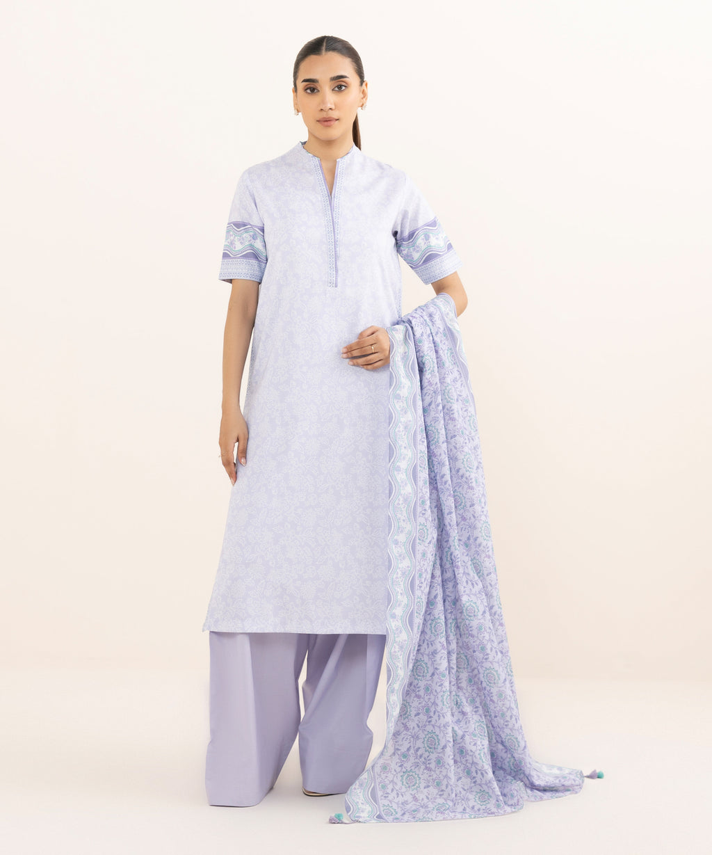 Women's Unstitched Lawn Printed Lilac Three Piece Suit