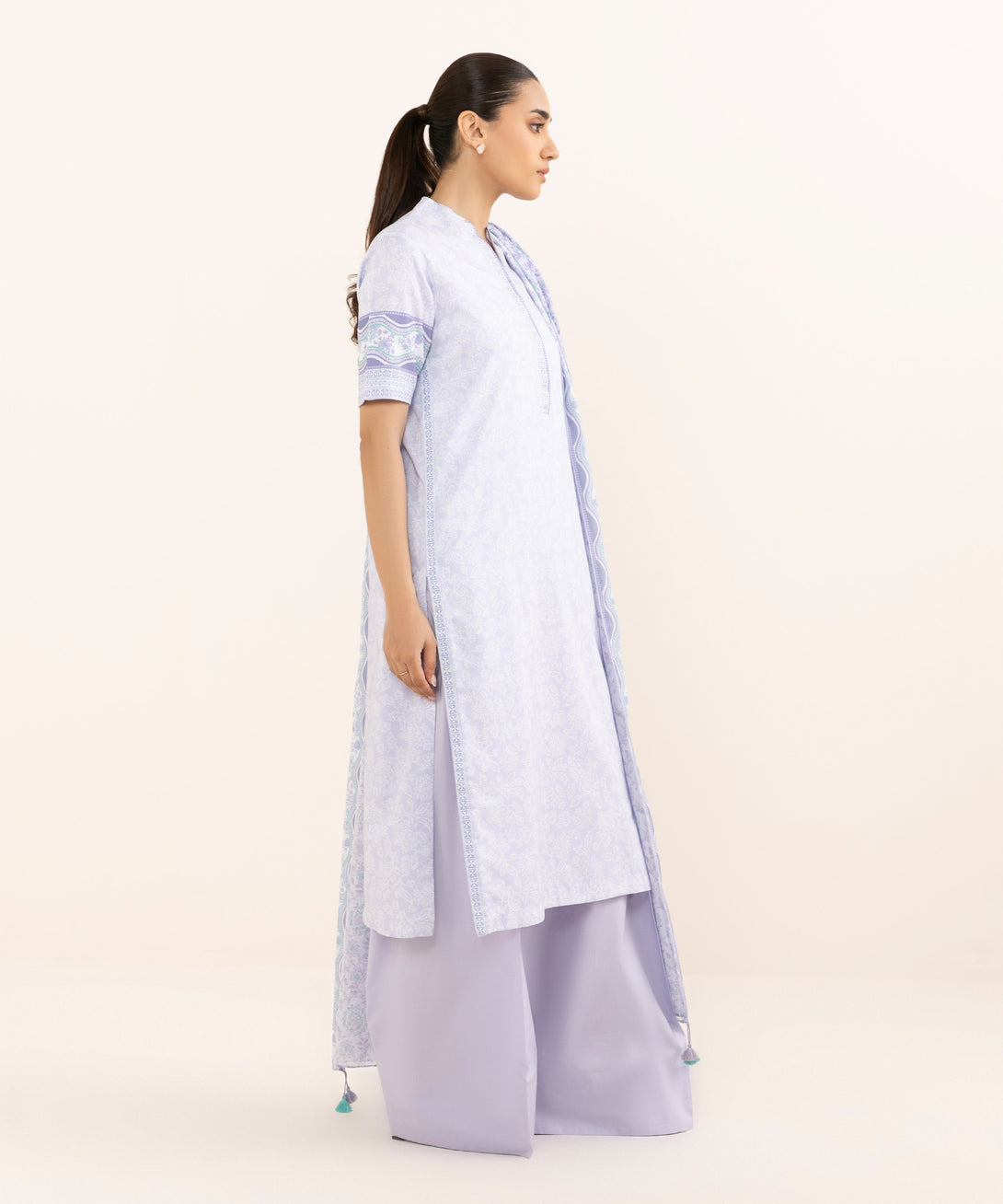Women's Unstitched Lawn Printed Lilac Three Piece Suit