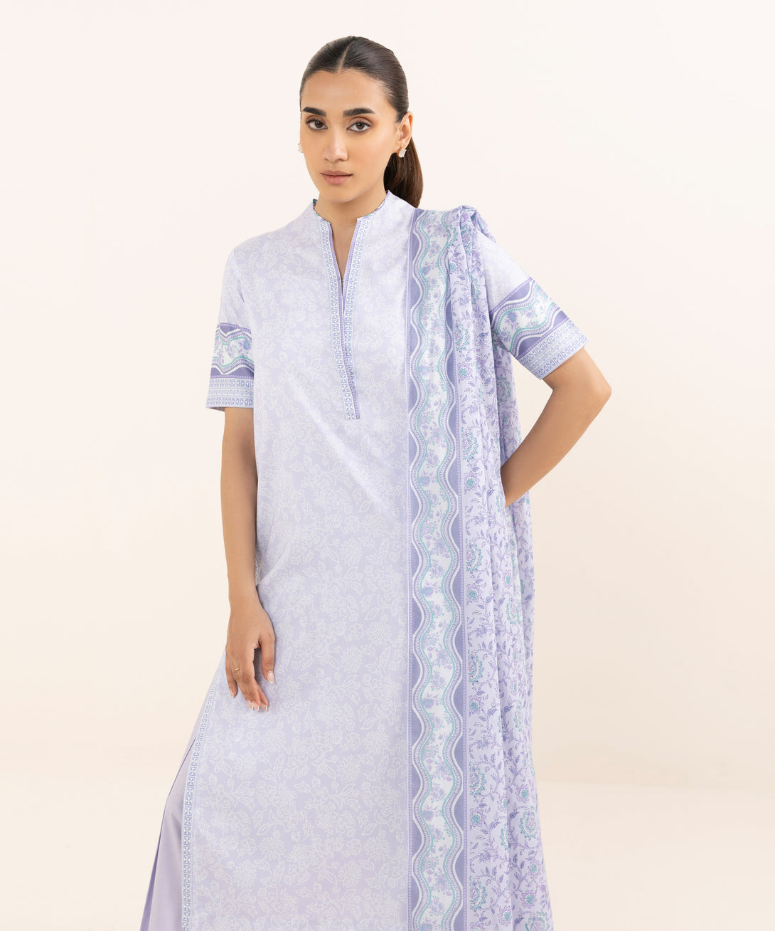Women's Unstitched Lawn Printed Lilac Three Piece Suit