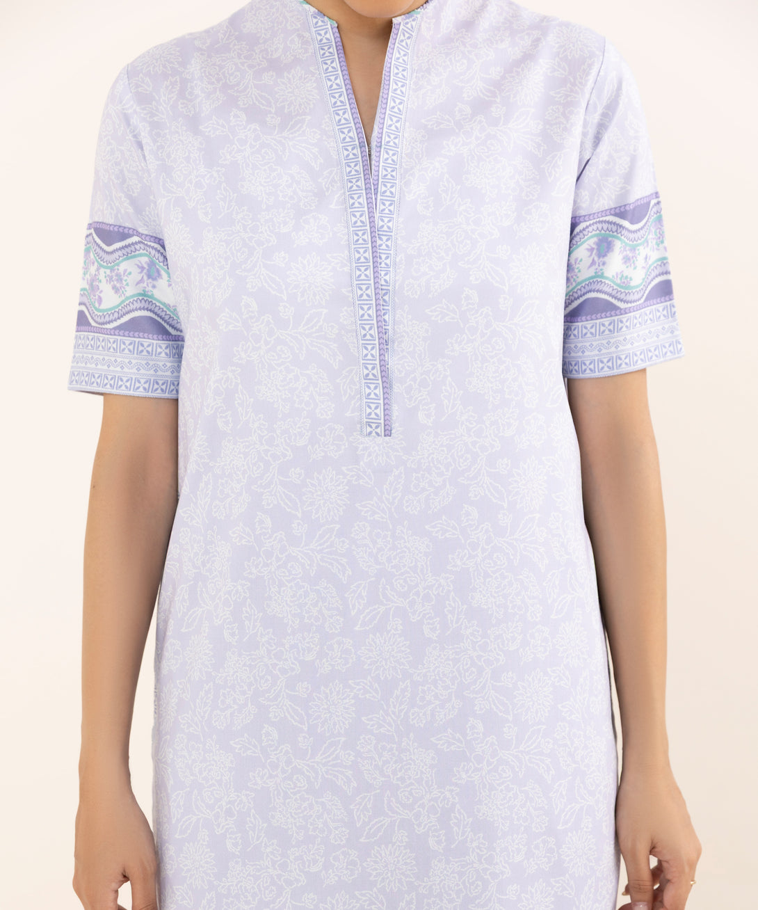 Women's Unstitched Lawn Printed Lilac Three Piece Suit