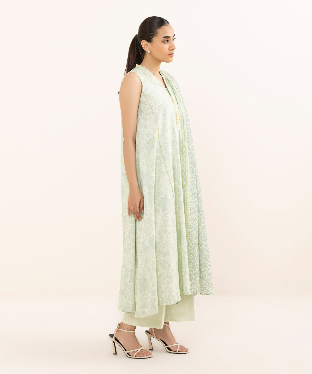 Women's Unstitched Lawn Printed Green Three Piece Suit