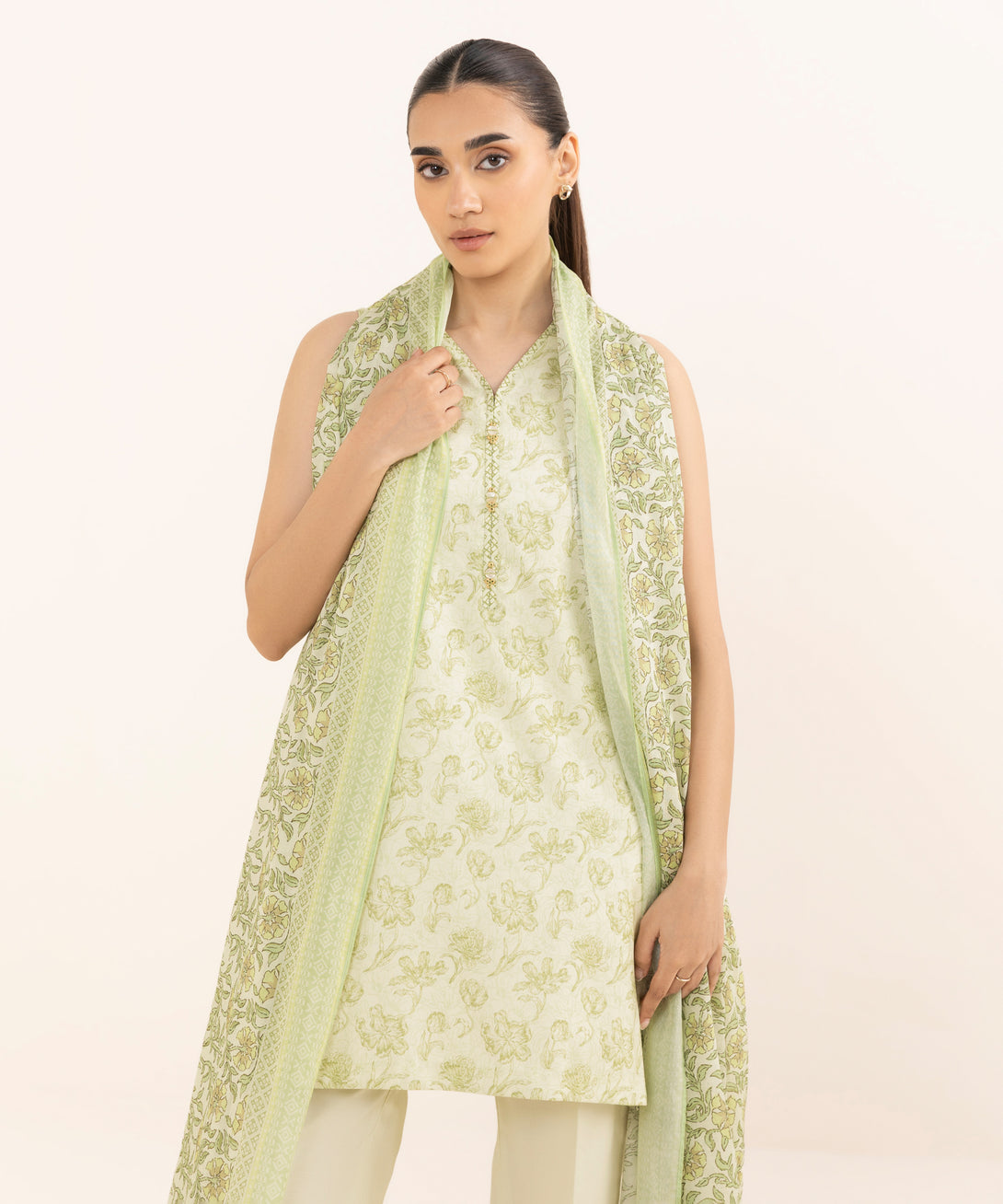 Women's Unstitched Lawn Printed Off White Three Piece Suit