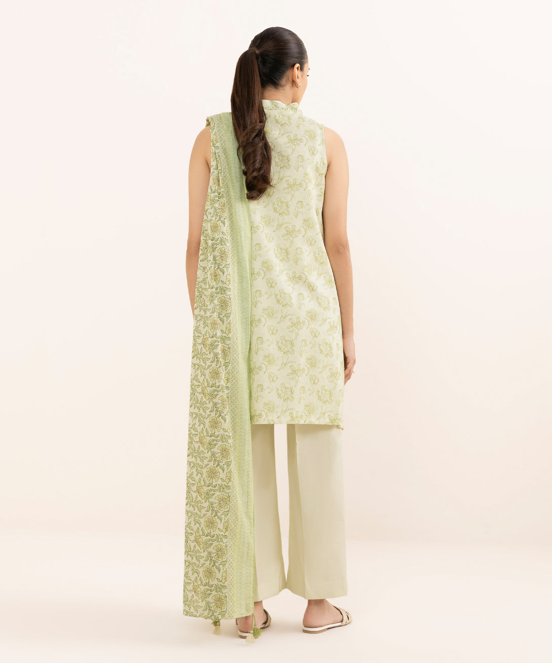 Women's Unstitched Lawn Printed Off White Three Piece Suit