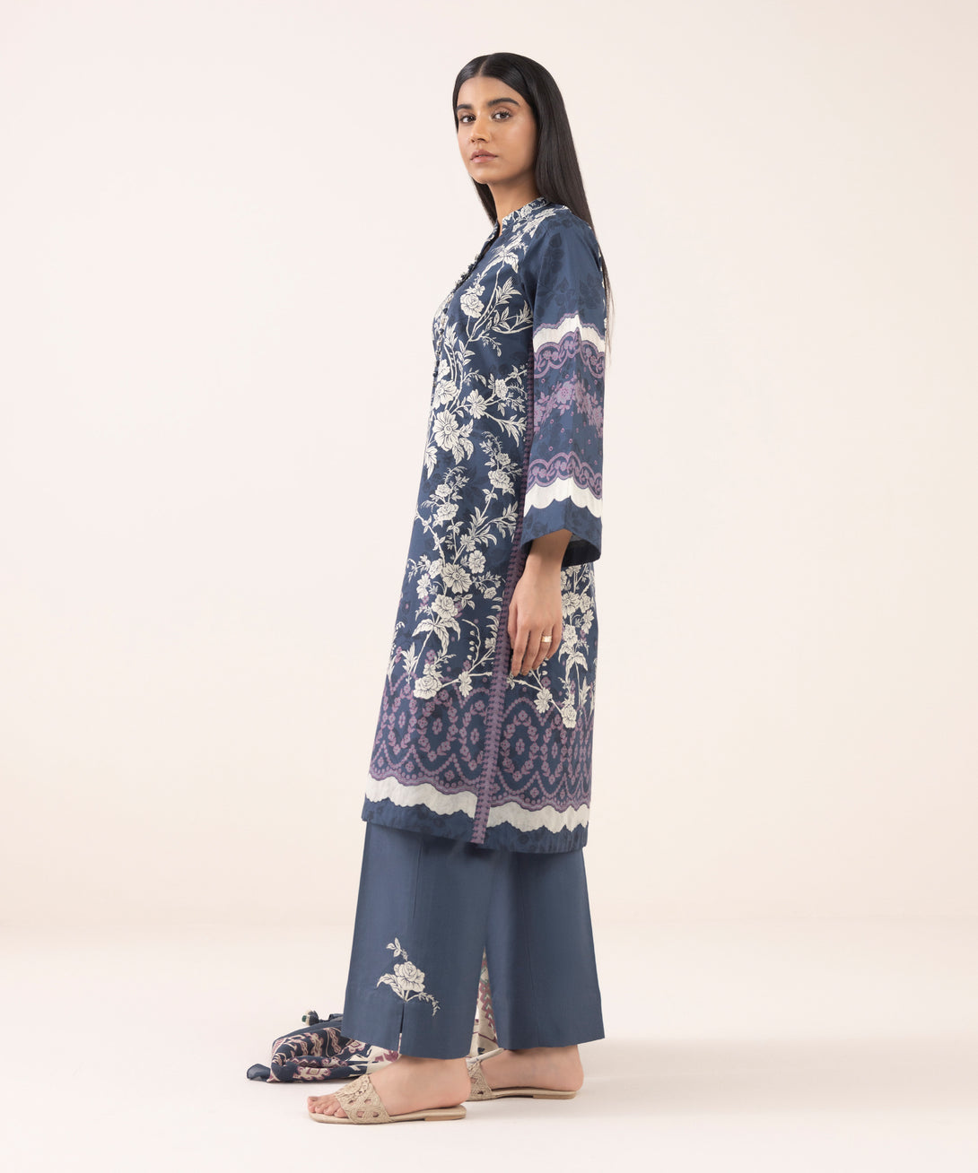 Women's Unstitched Cotton Printed Multi Three Piece Suit