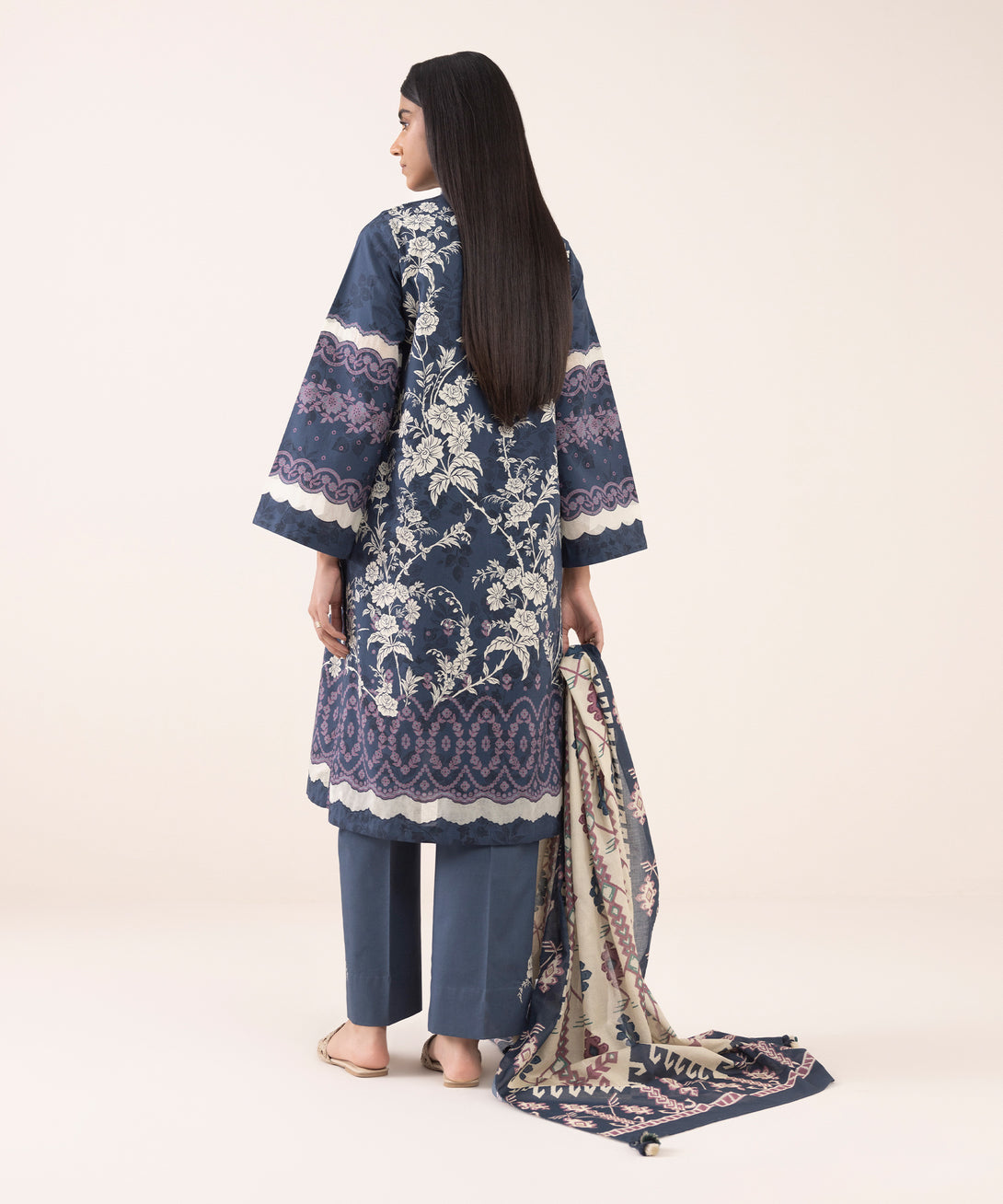 Women's Unstitched Cotton Printed Multi Three Piece Suit