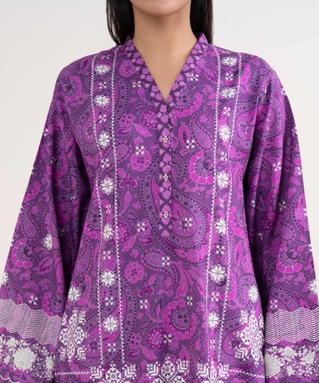 Women's Unstitched Linen Printed Purple 3 Piece Suit